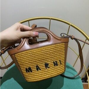 Marni Tan and Brown Mini Woven Bag